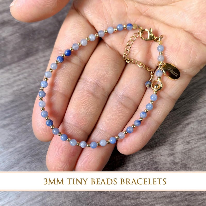 Morchic 3mm Tiny Beads Natural Gemstone Bracelet for Women, Adjustable 7.1" Energy Gem Charm Jewelry, Dainty Handmade Birthday Gift - Image 5